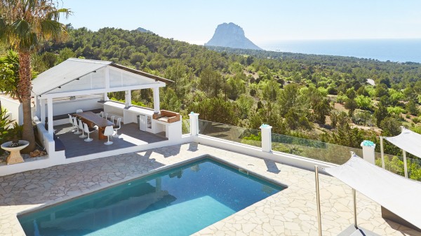Exterior pool with Es Vedra view of Villa Monterra Ibiza